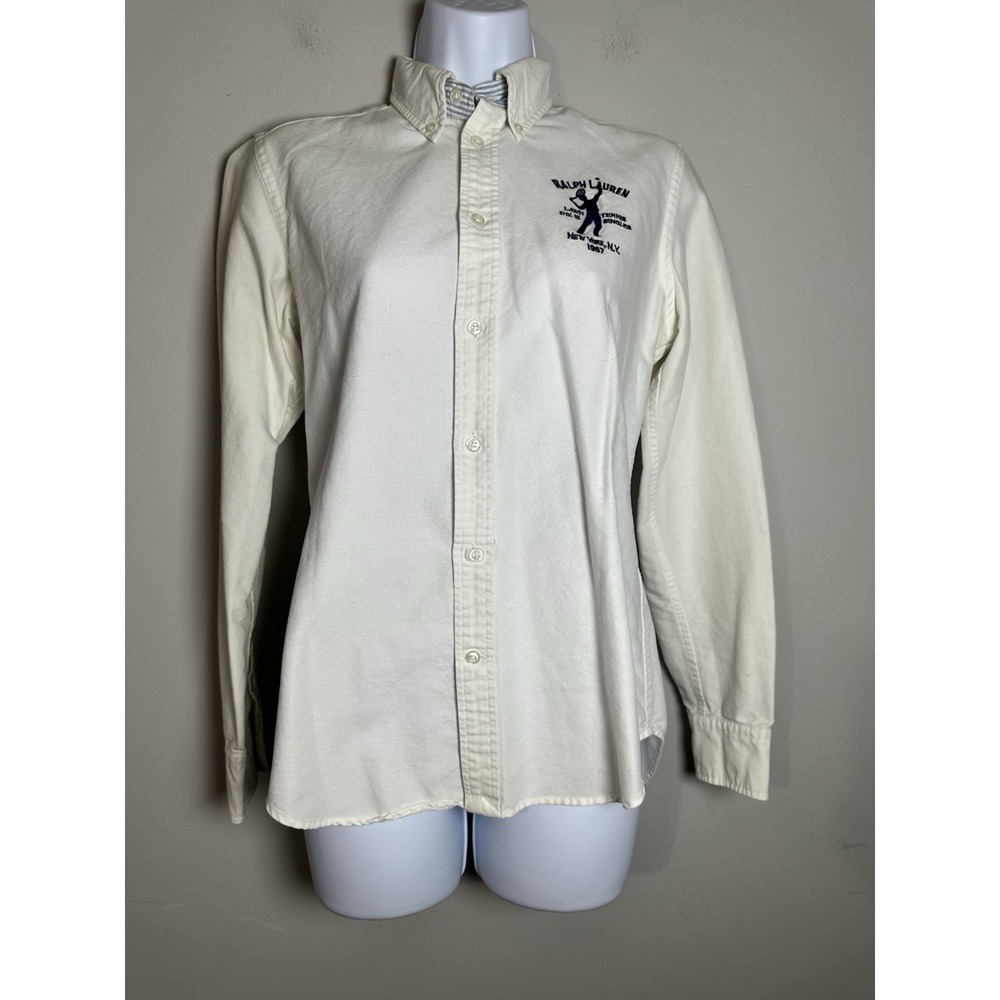Polo by Ralph Lauren Cream Button-Down Shirt with Navy Logo